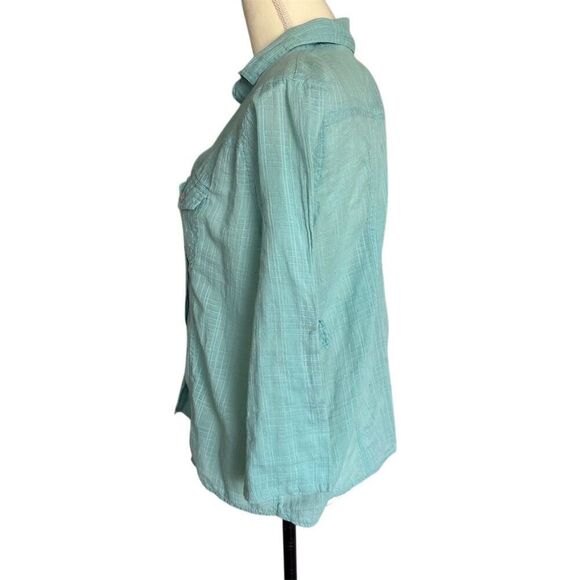 Eden & Olivia Women's 3/4 Sleeve Button-Up Shirt Blue Petites L Casual - Picture 5 of 5